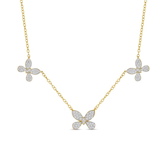 1/2 CT. T.w. Diamond Butterfly Trio Station Necklace in 10K Gold