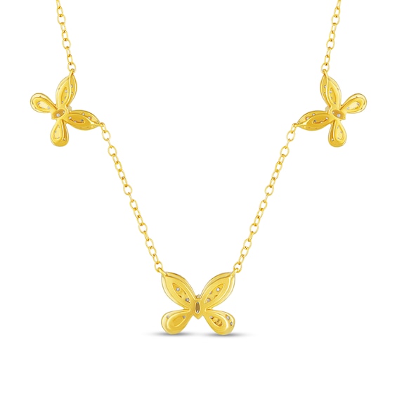 1/2 CT. T.w. Diamond Butterfly Trio Station Necklace in 10K Gold