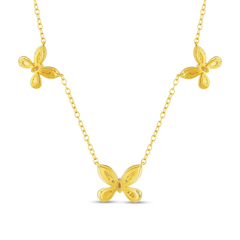 Main Image 2 of 1/2 CT. T.W. Diamond Butterfly Trio Station Necklace in 10K Gold