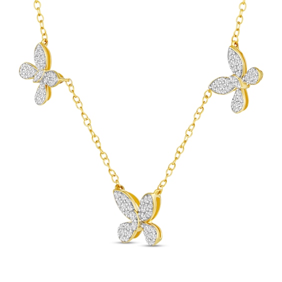 1/2 CT. T.w. Diamond Butterfly Trio Station Necklace in 10K Gold