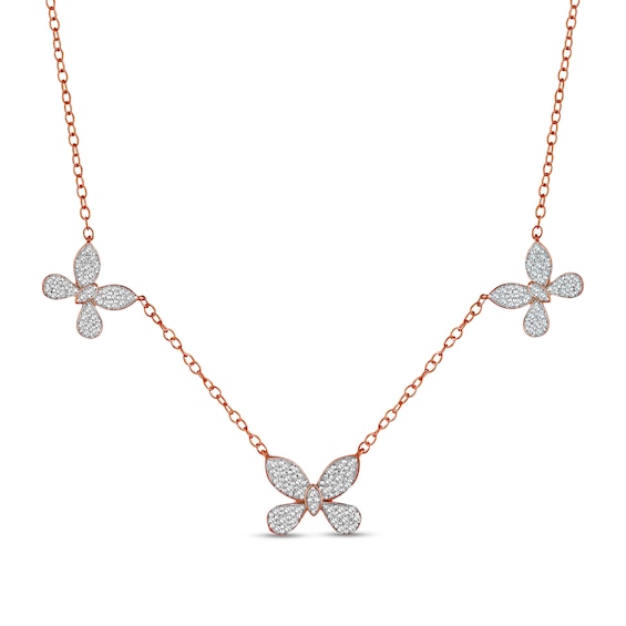 1/2 CT. T.w. Diamond Butterfly Trio Station Necklace in 10K Rose Gold