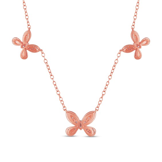 1/2 CT. T.w. Diamond Butterfly Trio Station Necklace in 10K Rose Gold
