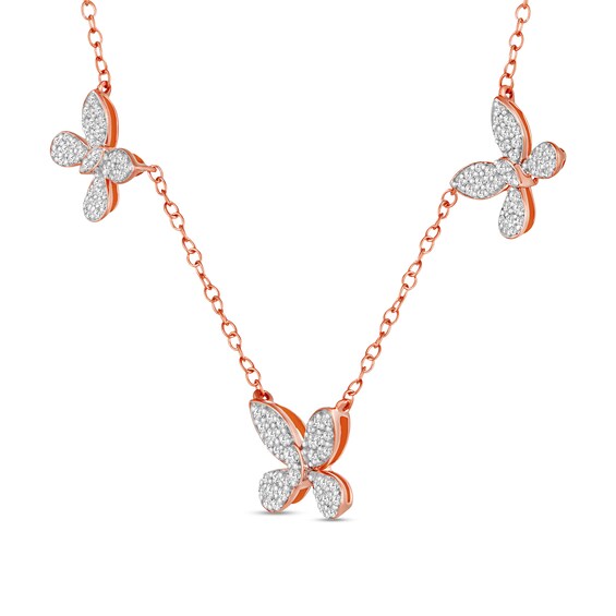 1/2 CT. T.w. Diamond Butterfly Trio Station Necklace in 10K Rose Gold