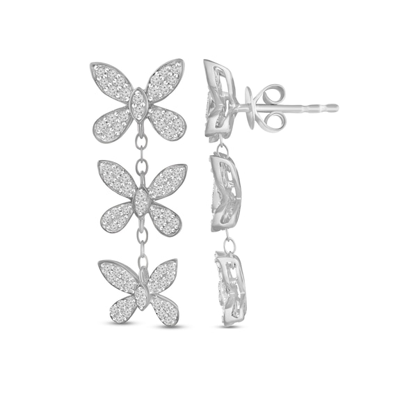 1/2 CT. T.w. Diamond Butterfly Trio Drop Earrings in 10K White Gold