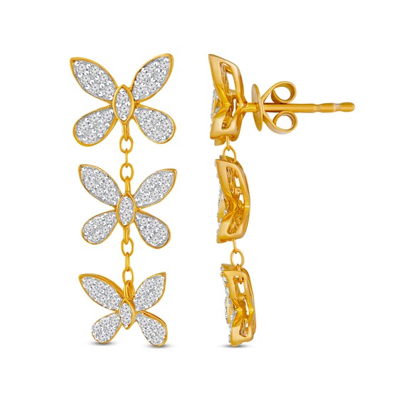 1/2 CT. T.w. Diamond Butterfly Trio Drop Earrings in 10K Gold