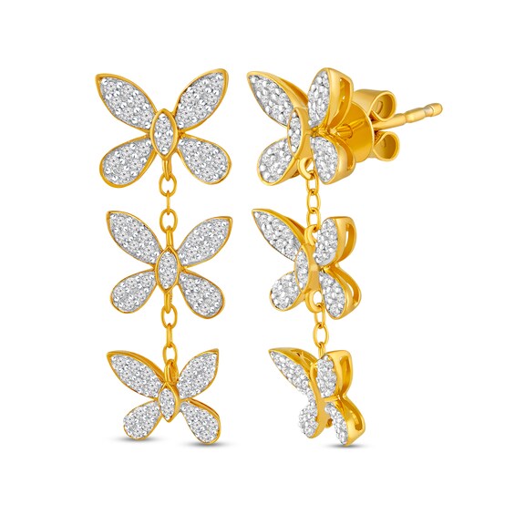 1/2 CT. T.w. Diamond Butterfly Trio Drop Earrings in 10K Gold