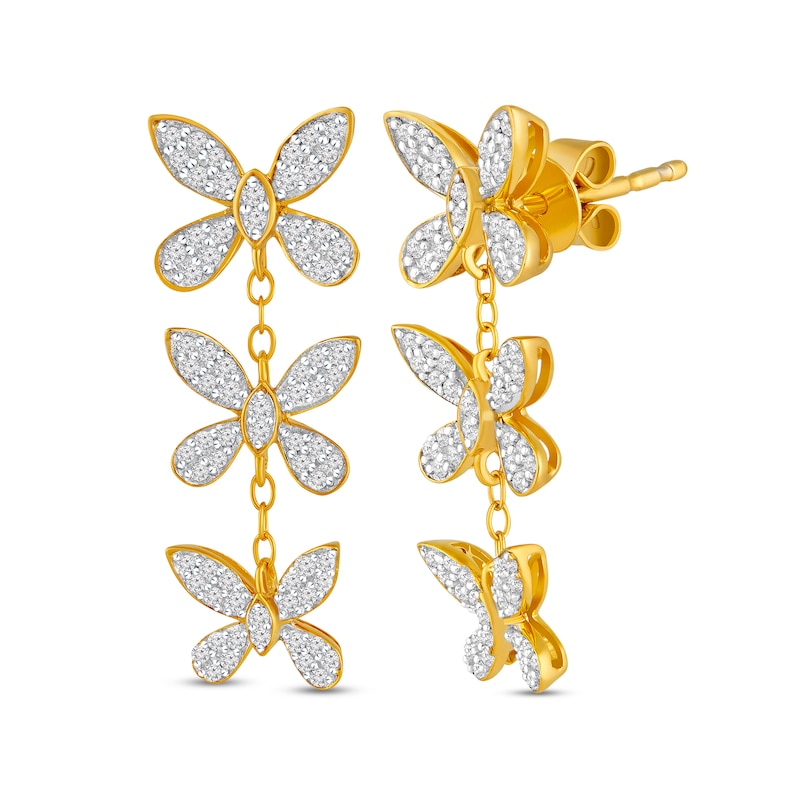 Main Image 2 of 1/2 CT. T.W. Diamond Butterfly Trio Drop Earrings in 10K Gold