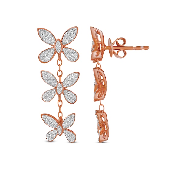 1/2 CT. T.w. Diamond Butterfly Trio Drop Earrings in 10K Rose Gold