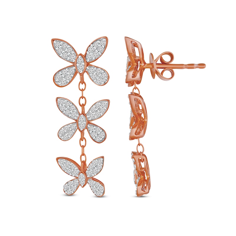 Main Image 1 of 1/2 CT. T.W. Diamond Butterfly Trio Drop Earrings in 10K Rose Gold