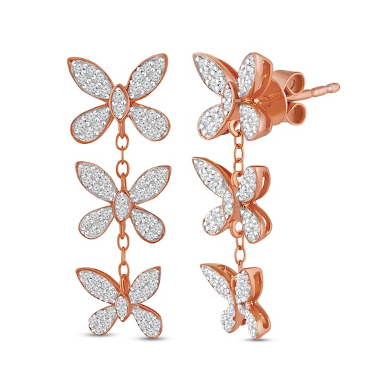 1/2 CT. T.w. Diamond Butterfly Trio Drop Earrings in 10K Rose Gold