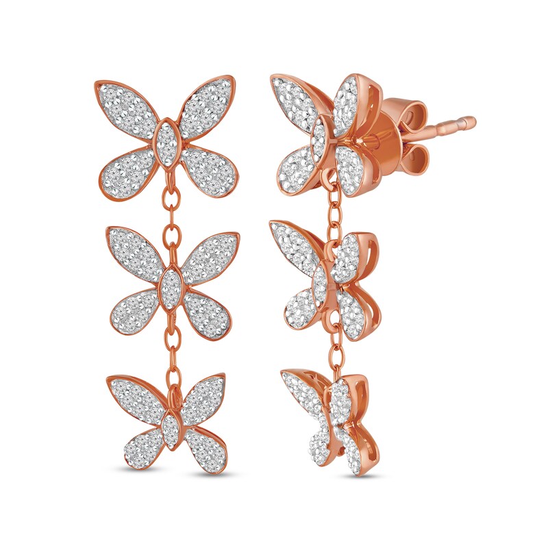 Main Image 2 of 1/2 CT. T.W. Diamond Butterfly Trio Drop Earrings in 10K Rose Gold