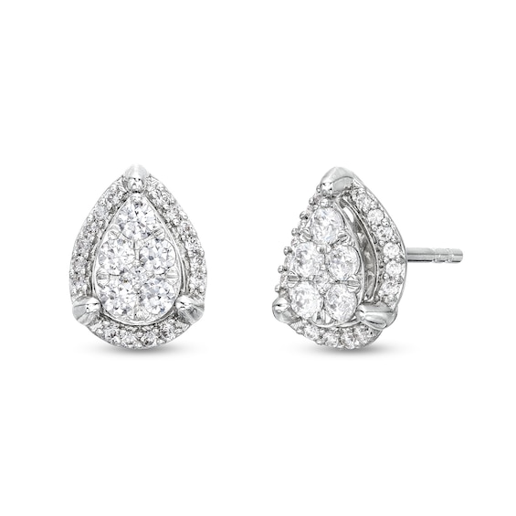 1/2 CT. T.w. Pear-Shaped Multi-Diamond Tulip Frame Stud Earrings in 10K White Gold