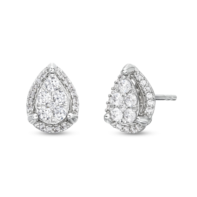 Main Image 1 of 1/2 CT. T.W. Pear-Shaped Multi-Diamond Tulip Frame Stud Earrings in 10K White Gold