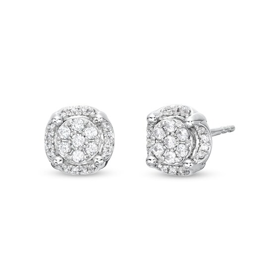 1/2 CT. T.w. Multi-Diamond Tulip Frame Stud Earrings in 10K White Gold
