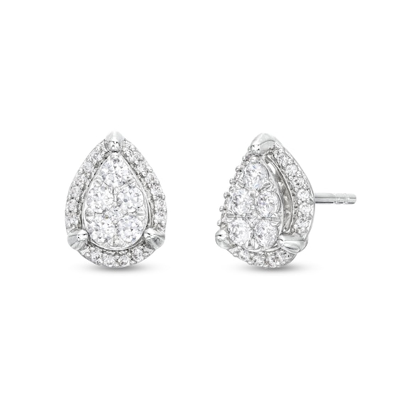1/4 CT. T.w. Pear-Shaped Multi-Diamond Tulip Frame Stud Earrings in 10K White Gold