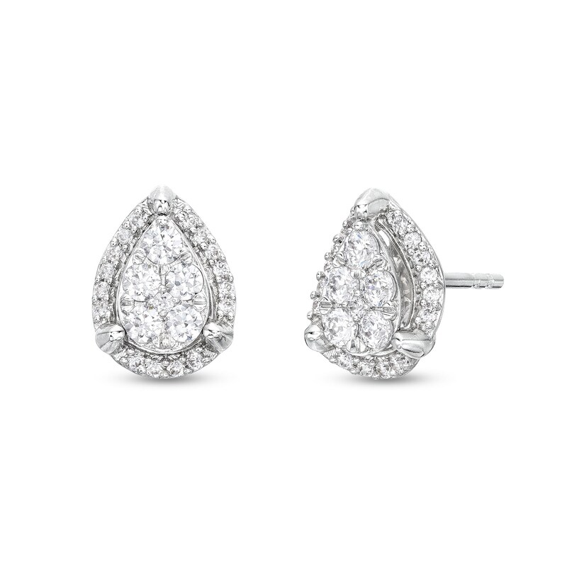 Main Image 1 of 1/4 CT. T.W. Pear-Shaped Multi-Diamond Tulip Frame Stud Earrings in 10K White Gold