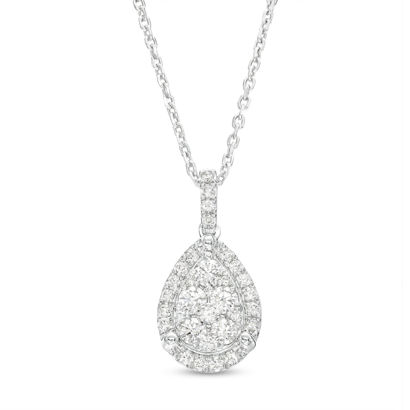 Main Image 1 of 1/2 CT. T.W. Pear-Shaped Multi-Diamond Tulip Frame Drop Pendant in 10K White Gold - 19"