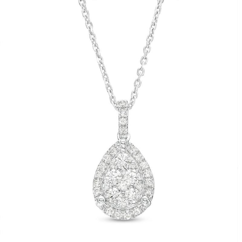 1/2 CT. T.W. Pear-Shaped Multi-Diamond Tulip Frame Drop Pendant in 10K ...