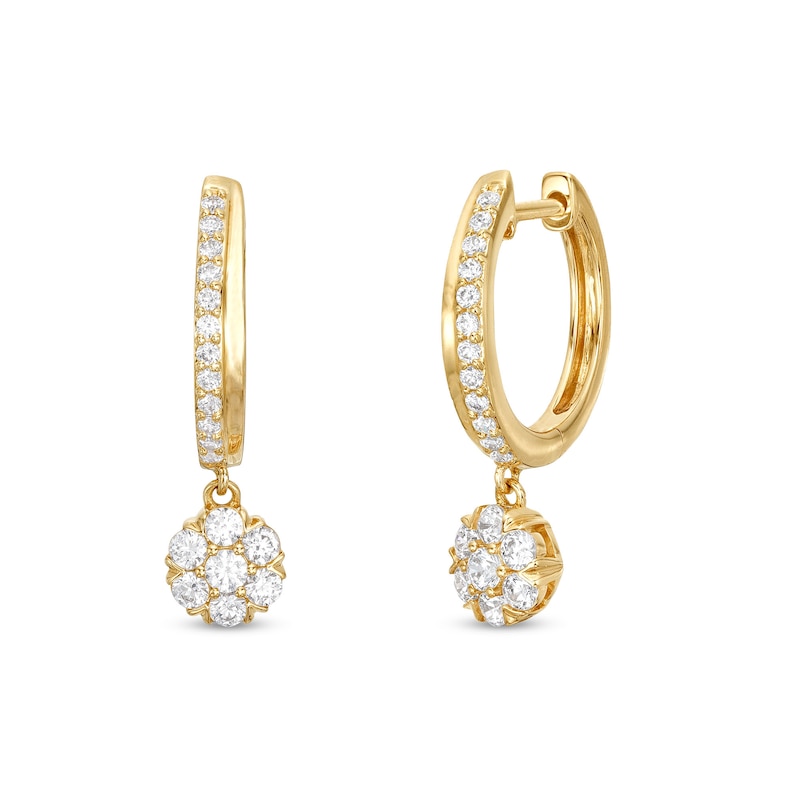 Main Image 1 of 1/2 CT. T.W. Multi-Diamond Dangle Flower Drop Earrings in 10K Gold