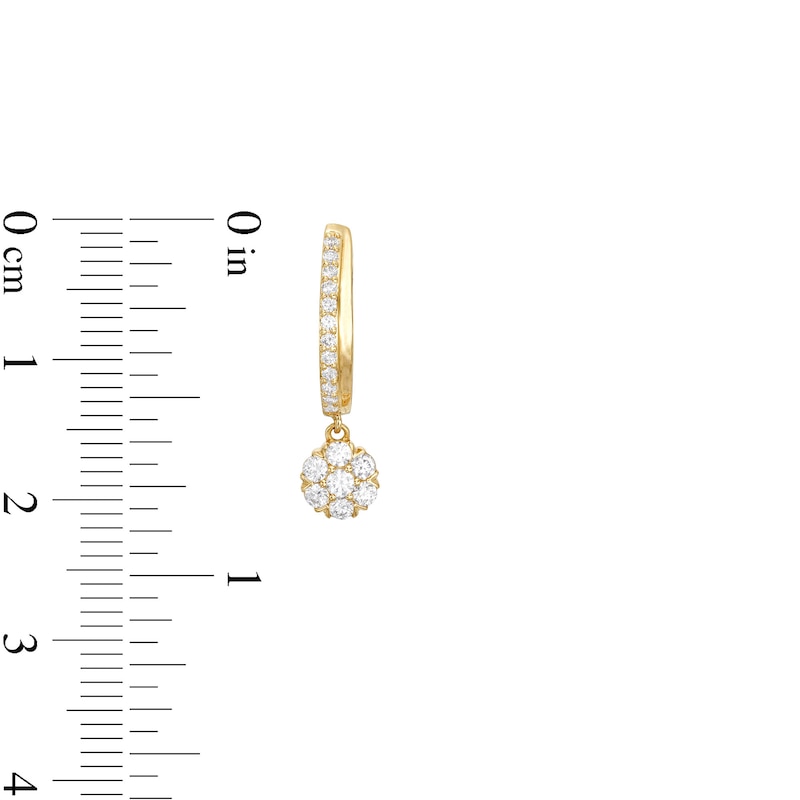 Main Image 3 of 1/2 CT. T.W. Multi-Diamond Dangle Flower Drop Earrings in 10K Gold