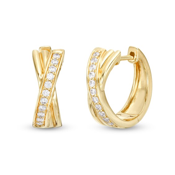 1/5 CT. T.w. Diamond Double Row Criss-Cross Hoop Earrings in 10K Gold