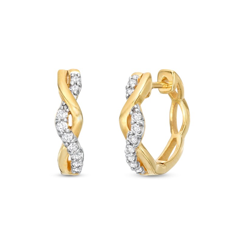 Main Image 1 of 1/5 CT. T.W. Diamond Twist Hoop Earrings in 10K Gold