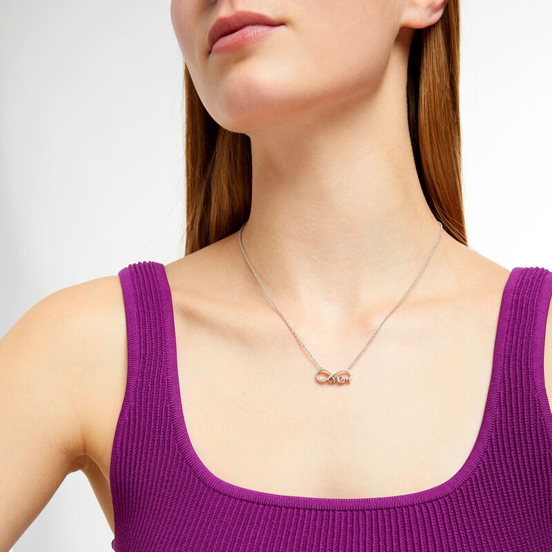 Main Image 2 of 1/10 CT. T.W. Diamond Cursive "mom" Infinity Necklace in Sterling Silver