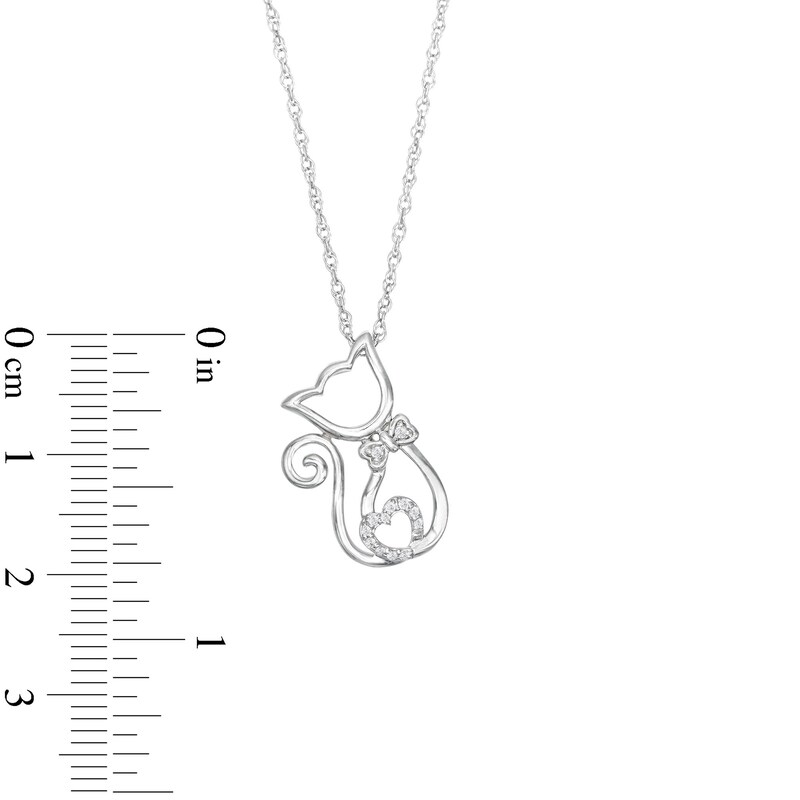 Main Image 3 of 1/20 CT. T.W. Diamond Cat with Bow Tie and Loop Heart Tail Pendant in Sterling Silver