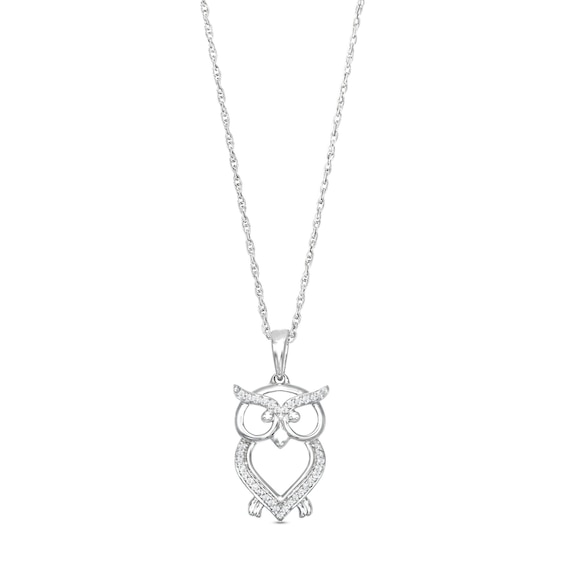 1/10 CT. T.w. Diamond Owl Outline Drop Pendant in Sterling Silver