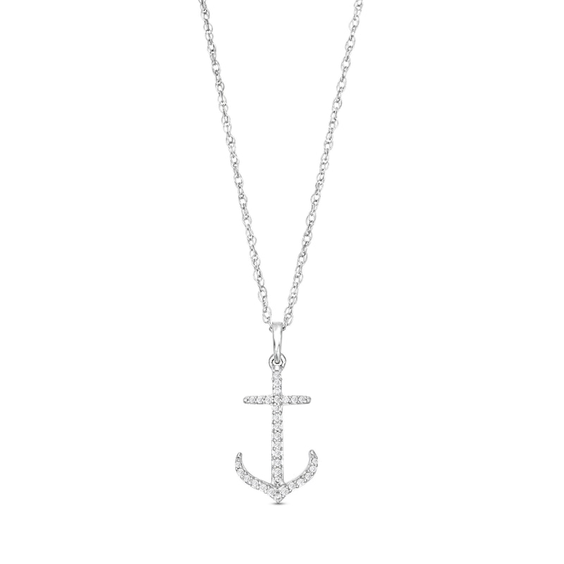 Main Image 1 of 1/10 CT. T.W. Diamond Anchor Drop Pendant in Sterling Silver