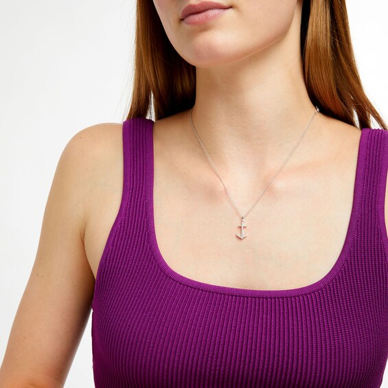 1/10 CT. T.w. Diamond Anchor Drop Pendant in Sterling Silver