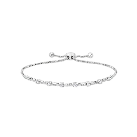 1/2 CT. T.w. Diamond Station Bolo Bracelet in 10K White Gold - 9.5"