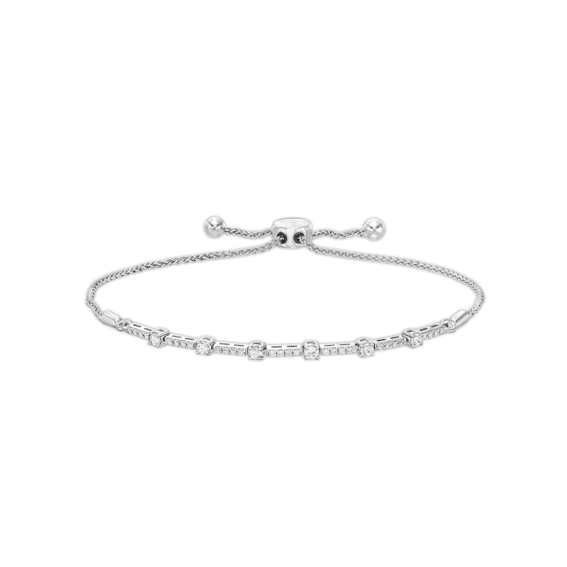 1/2 CT. T.W. Diamond Station Bolo Bracelet in 10K White Gold - 9.5"