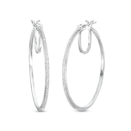 1/4 CT. T.W. Diamond Hoop Earrings in 10K White Gold