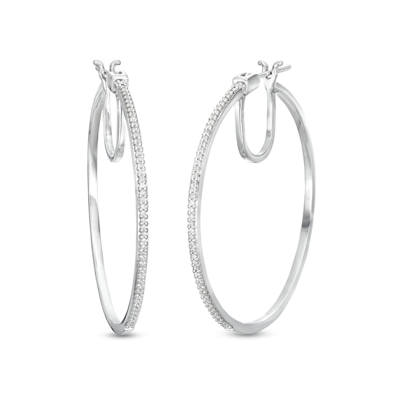 1/4 CT. T.w. Diamond Hoop Earrings in 10K White Gold