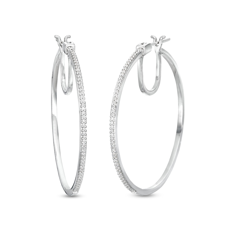 Main Image 1 of 1/4 CT. T.W. Diamond Hoop Earrings in 10K White Gold