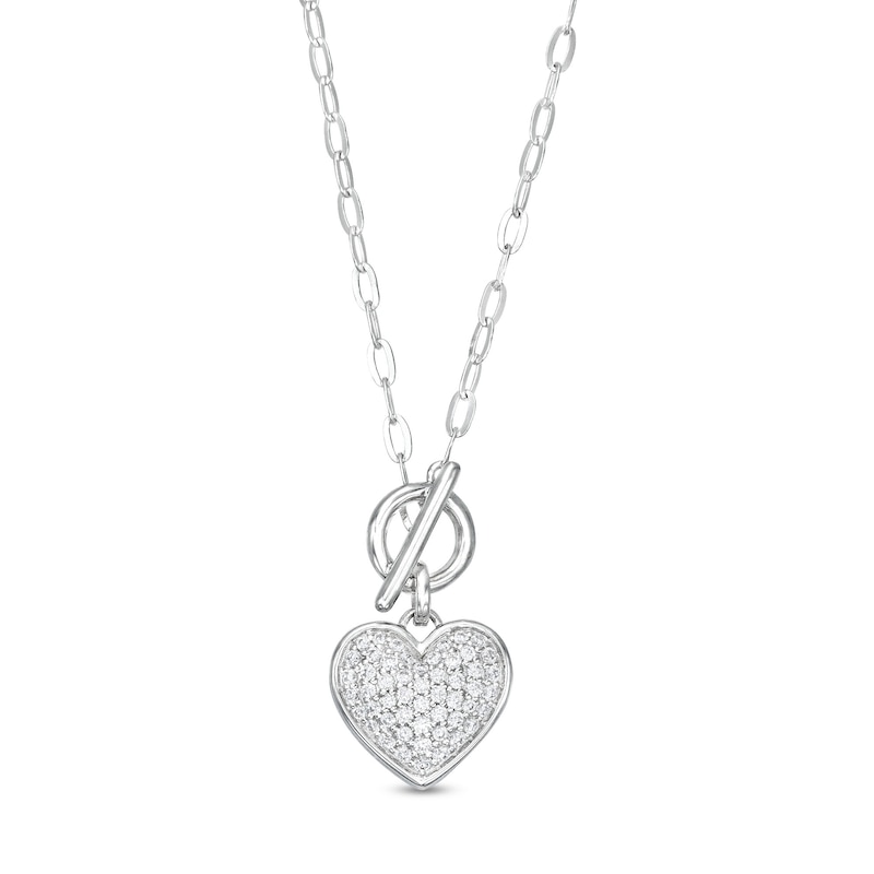 Main Image 1 of 1/4 CT. T.W. Diamond Pavé Toggle Heart Dangle Necklace in Sterling Silver - 20"