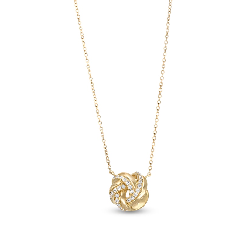 Main Image 1 of 1/10 CT. T.W. Diamond Love Knot Necklace in 10K Gold - 17"