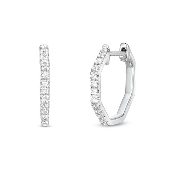 1/10 CT. T.w. Diamond Octagonal Huggie Hoop Earrings in 10K White Gold