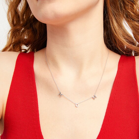 1/20 CT. T.w. Diamond Mom Letter Station Necklace in Sterling Silver