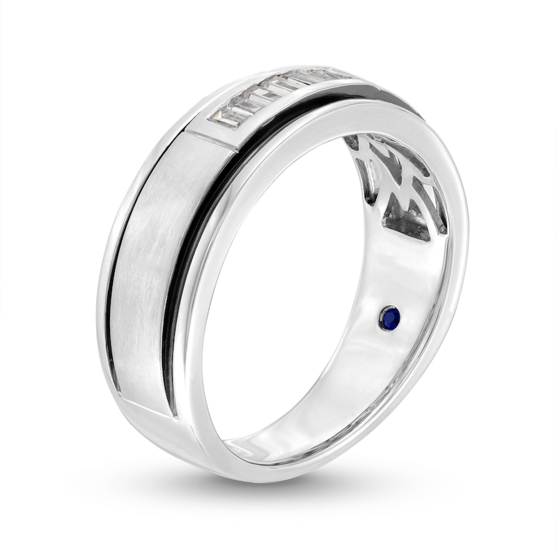 Main Image 3 of Men's Vera Wang Love Collection 1/4 CT. T.W. Baguette Diamond Deep Groove Wedding Band in 14K White Gold