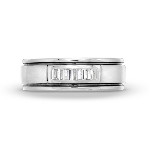 Vera Wang Men's 1/4 CT. T.w. Baguette Diamond Deep Groove Wedding Band in 14K White Gold
