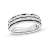 Thumbnail Image 1 of Vera Wang Men's 1/2 CT. T.W. Baguette Diamond Station Double Row Wedding Band in 14K White Gold