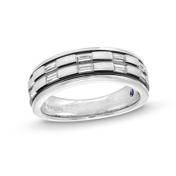 Vera Wang Men's 1/2 CT. T.w. Baguette Diamond Station Double Row Wedding Band in 14K White Gold