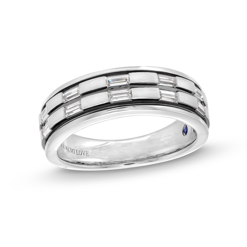 Main Image 1 of Vera Wang Men's 1/2 CT. T.W. Baguette Diamond Station Double Row Wedding Band in 14K White Gold