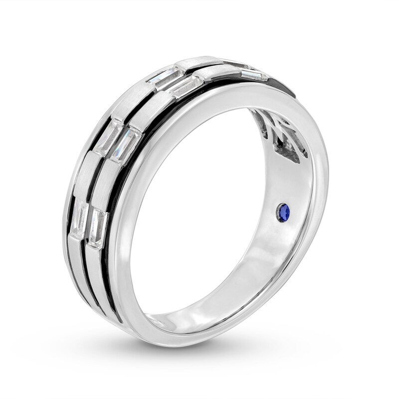 Main Image 3 of Vera Wang Men's 1/2 CT. T.W. Baguette Diamond Station Double Row Wedding Band in 14K White Gold