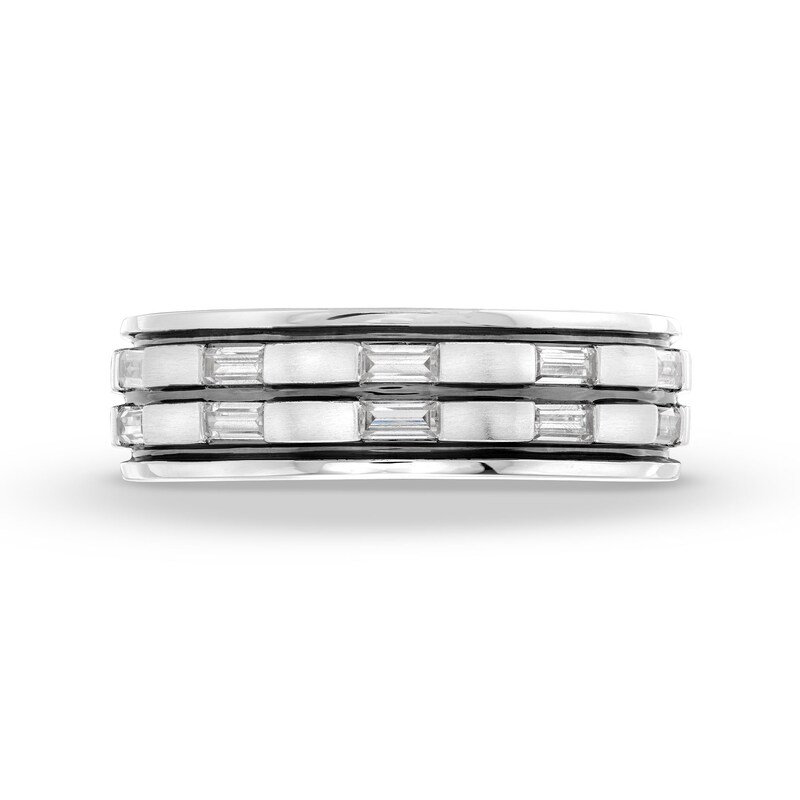 Main Image 4 of Vera Wang Men's 1/2 CT. T.W. Baguette Diamond Station Double Row Wedding Band in 14K White Gold