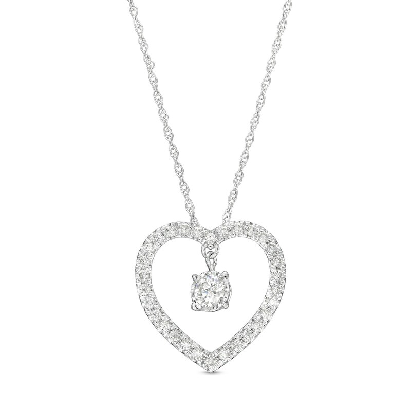 Main Image 1 of 3/8 CT. T.W. Diamond Dangle in Heart Pendant in 10K White Gold