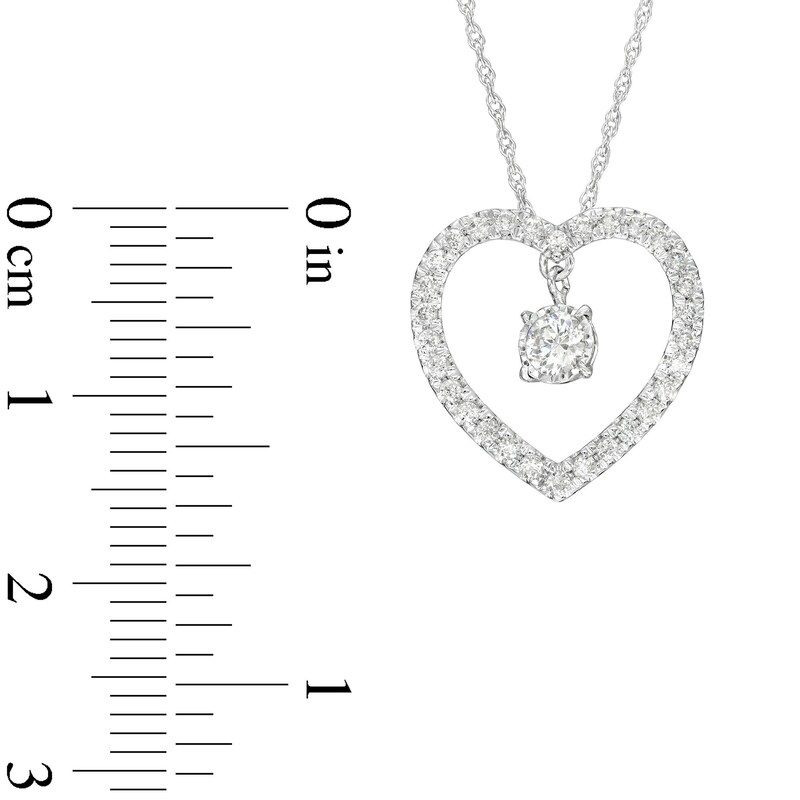 Main Image 3 of 3/8 CT. T.W. Diamond Dangle in Heart Pendant in 10K White Gold