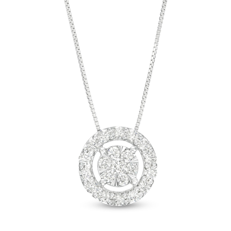 1 CT. T.W. Multi-Diamond with Halo Pendant in 10K White Gold